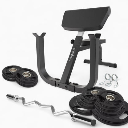 Adjustable Preacher Curl Bench, Bicep DB Incline EZ Bar Weight Set