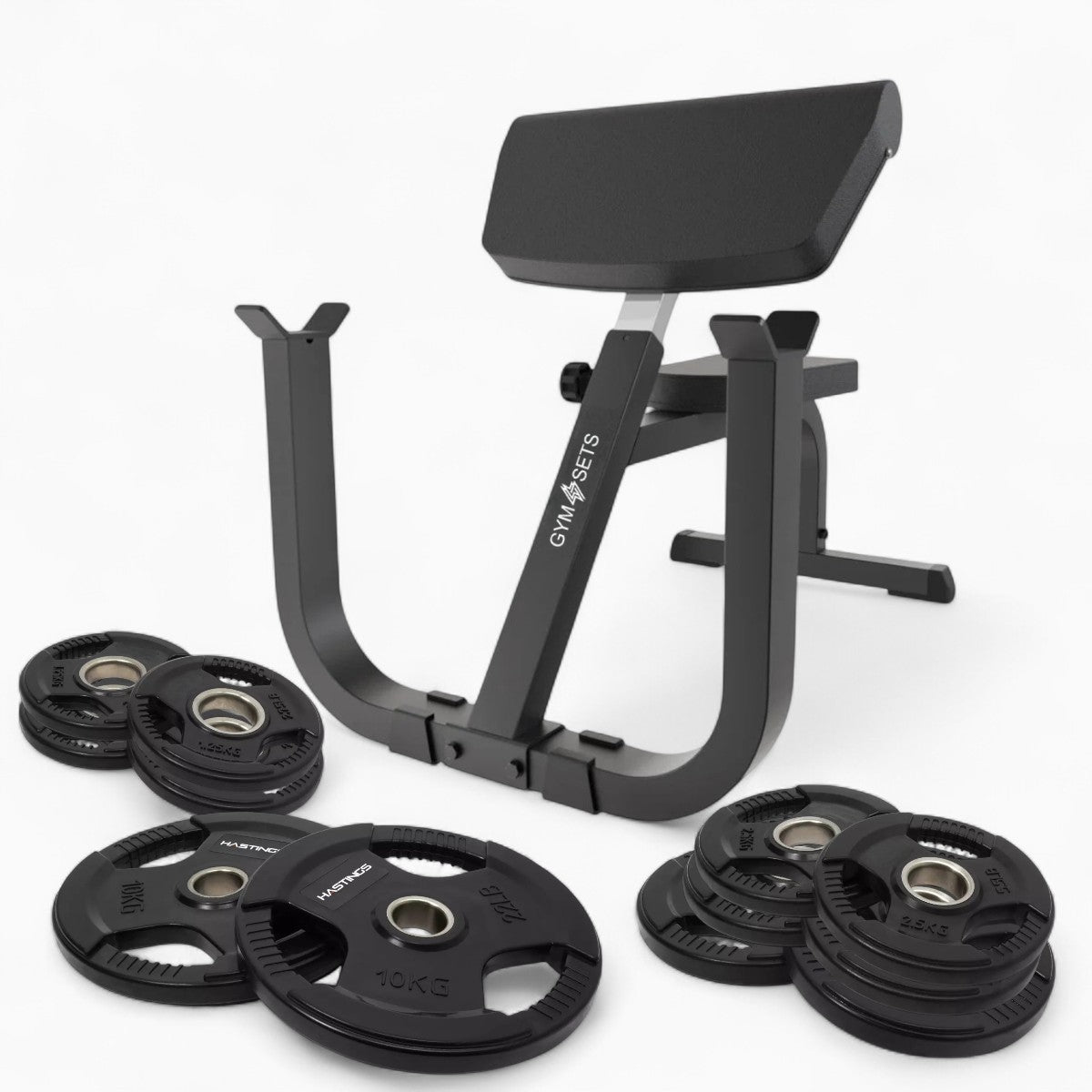 Adjustable Preacher Curl Bench, Bicep DB Incline EZ Bar Weight Set