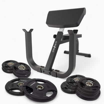 Adjustable Preacher Curl Bench, Bicep DB Incline EZ Bar Weight Set