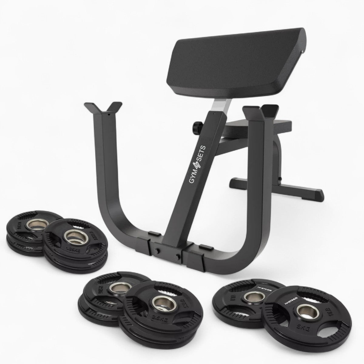 Adjustable Preacher Curl Bench, Bicep DB Incline EZ Bar Weight Set