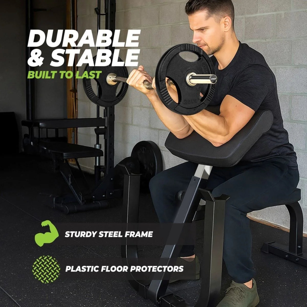 Adjustable Preacher Curl Bench, Bicep DB Incline EZ Bar Weight Set