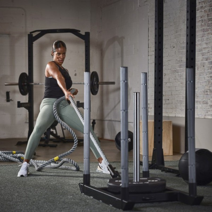 Commercial Hyrox Gym Sled Push And Pull Weight Training Equipment With Wheels For Functional Fitness, Resistance Workouts, And Strength Performance Sessions.