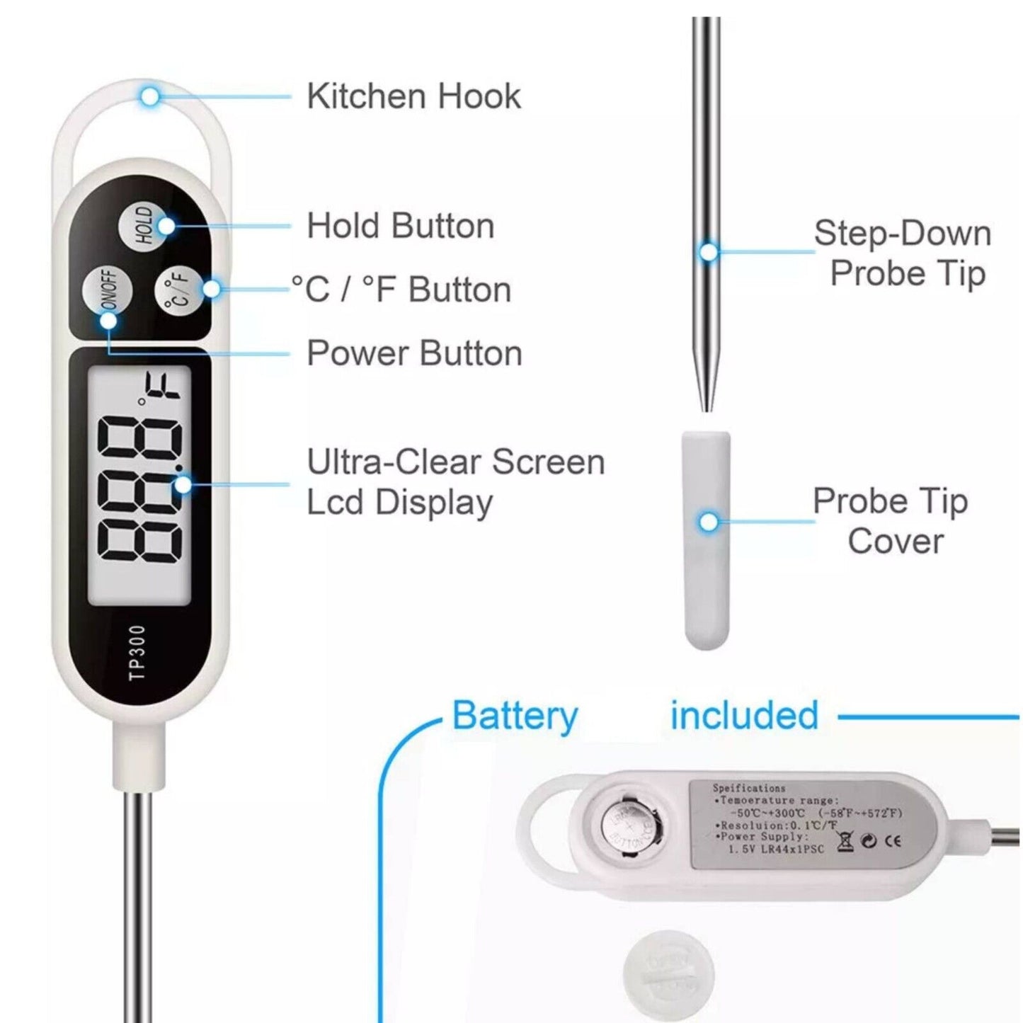 Digital Food Thermometer Instant Read Fast Accurate For Cooking