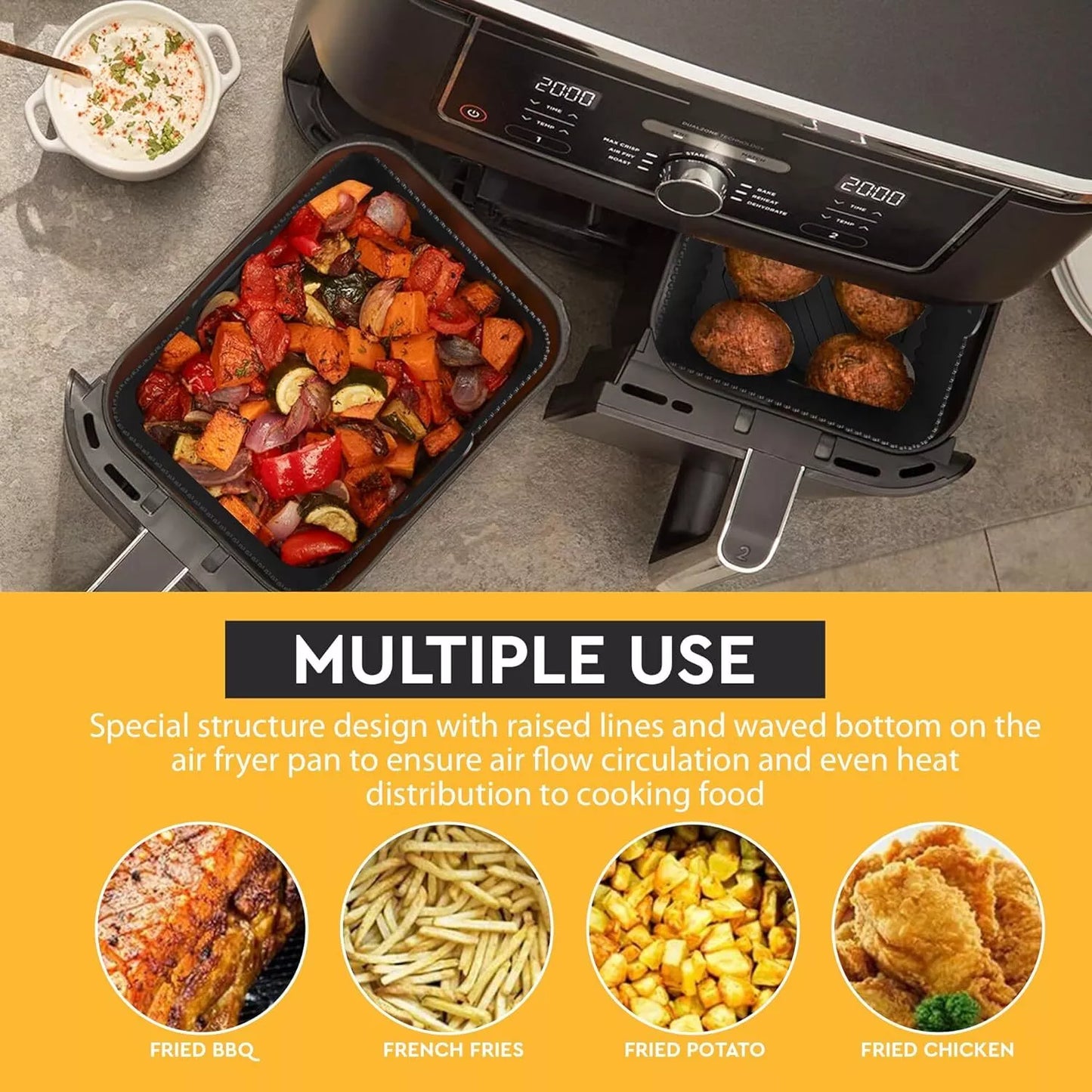 Eco-Friendly Durable Reusable Silicone Non-Stick Air Fryer Pot