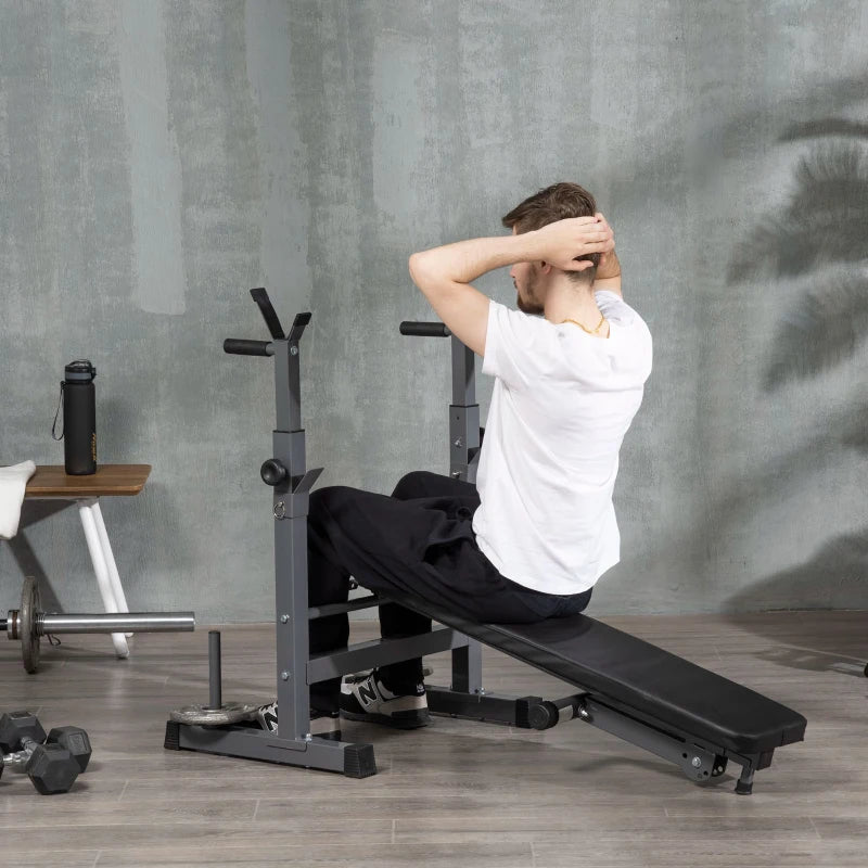 Flat Bench With Dip Station & Rack for Home Gym Incline Press Decline