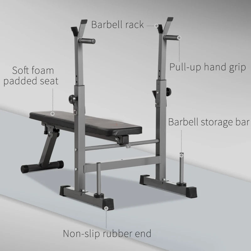 Flat Bench With Dip Station & Rack for Home Gym Incline Press Decline