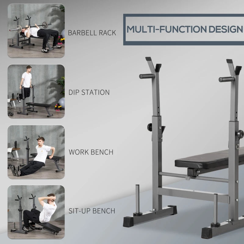 Flat Bench With Dip Station & Rack for Home Gym Incline Press Decline