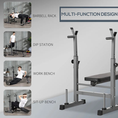 Flat Bench With Dip Station & Rack for Home Gym Incline Press Decline