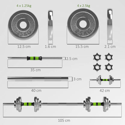 20kg Steel Adjustable Dumbbell Barbell Set