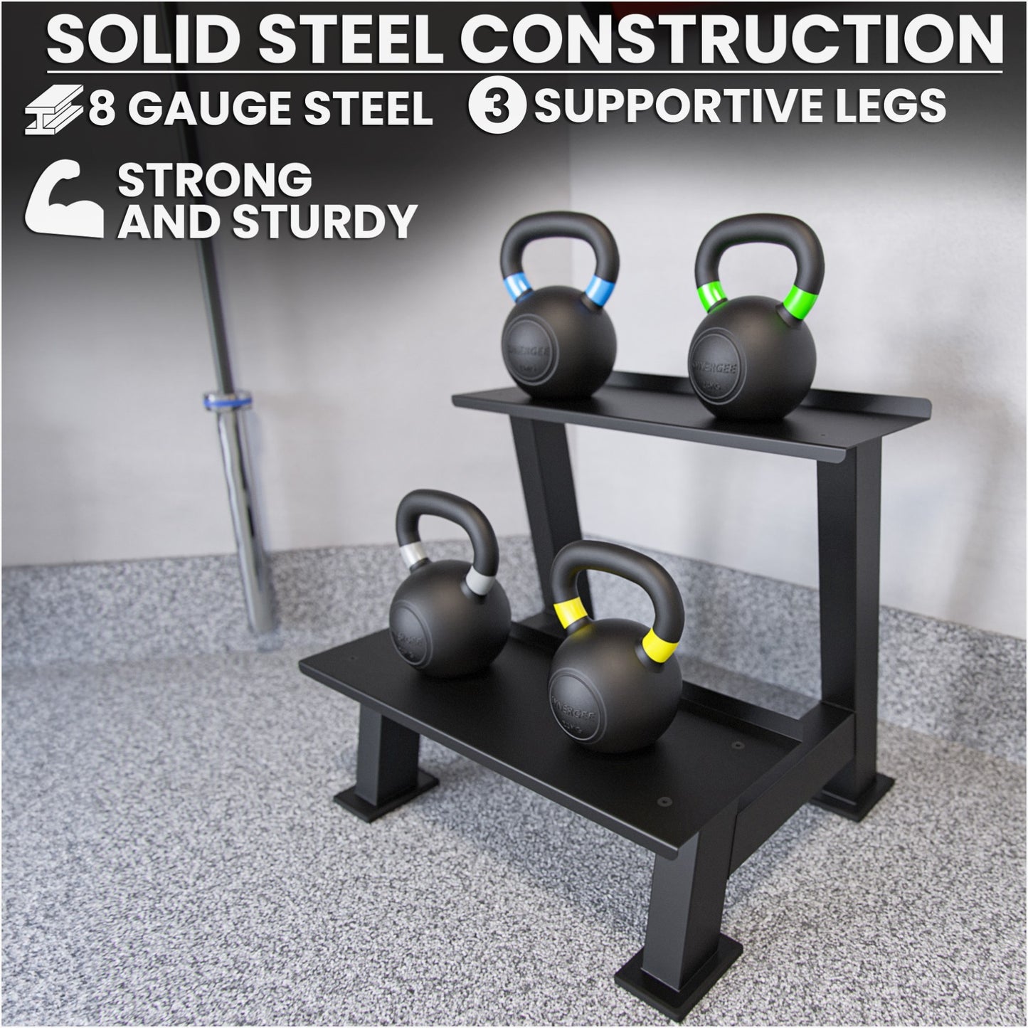 GymSets Multi-Level Kettlebell Rack – Commercial Durable Space-Saving