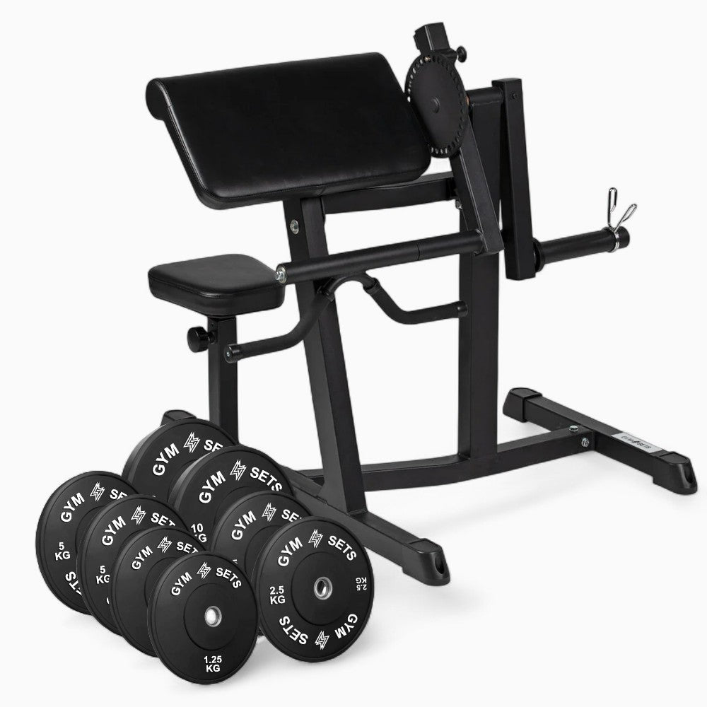 GymSets Preacher Curl Machine – Adjustable Seated Bench For Bicep Curls & Tricep Extensions. Commercial Steel Build, Olympic Plate-Loaded, Pro Comfort. Buy now