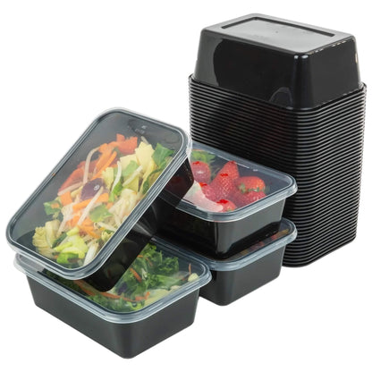 Plastic Black Food Containers with Lids, Kitchen Storage for Meal Prep