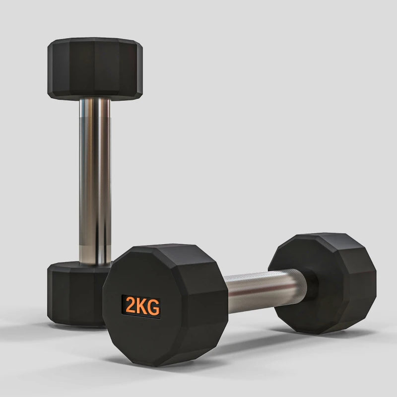Round Dumbbells Set 2kg-10kg Pair Weights Rubber Encased Gym Men Women