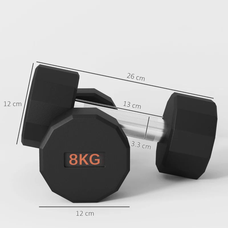 Round Dumbbells Set 2kg-10kg Pair Weights Rubber Encased Gym Men Women 55