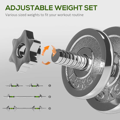 20kg Steel Adjustable Dumbbell Barbell Set